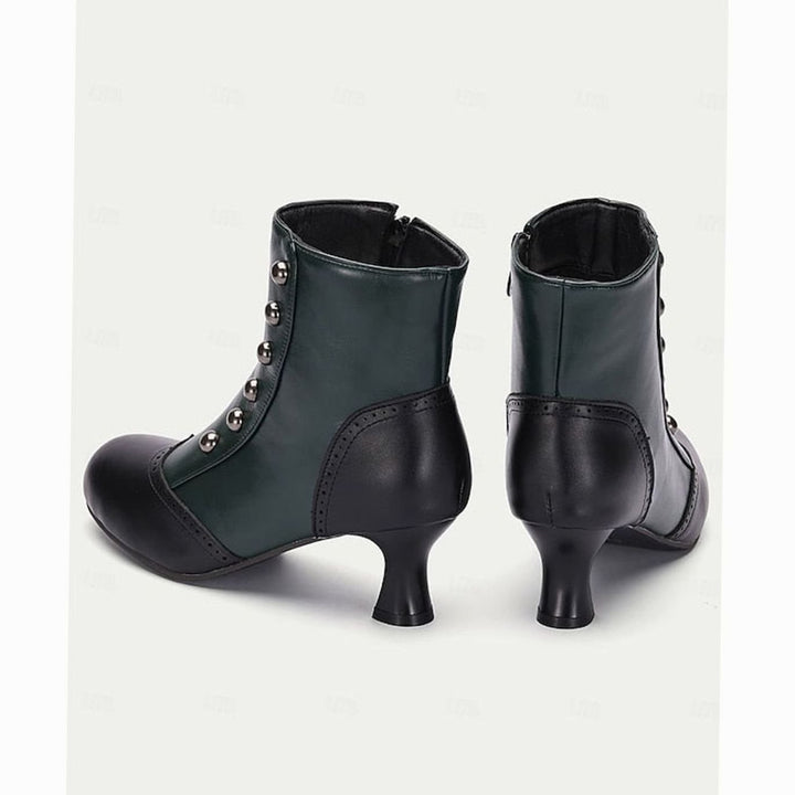 Women's Two-Tone Vintage Button-Detail Spool-Heel Ankle Boots