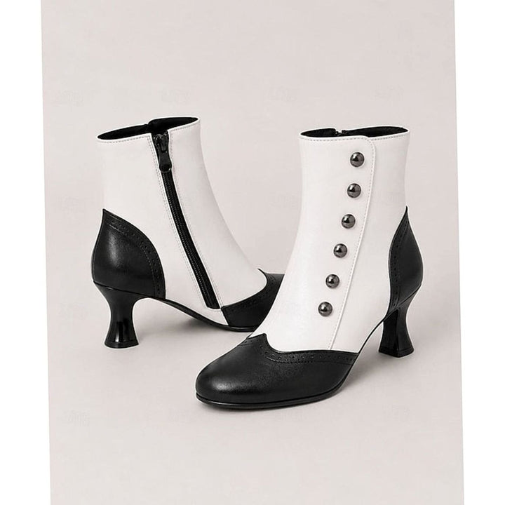 Women's Two-Tone Vintage Button-Detail Spool-Heel Ankle Boots