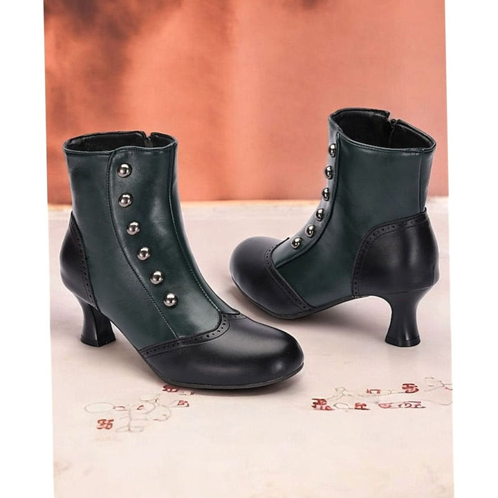 Women's Two-Tone Vintage Button-Detail Spool-Heel Ankle Boots