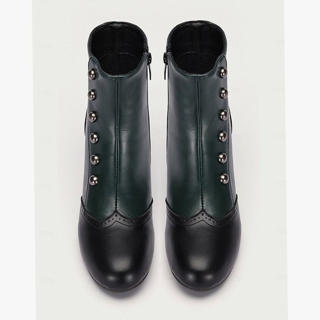 Women's Two-Tone Vintage Button-Detail Spool-Heel Ankle Boots