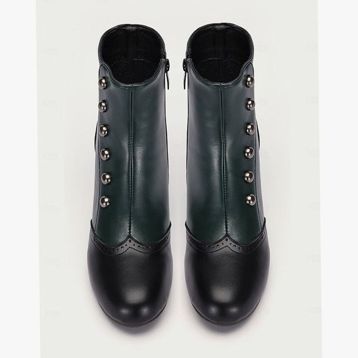 Women's Two-Tone Vintage Button-Detail Spool-Heel Ankle Boots