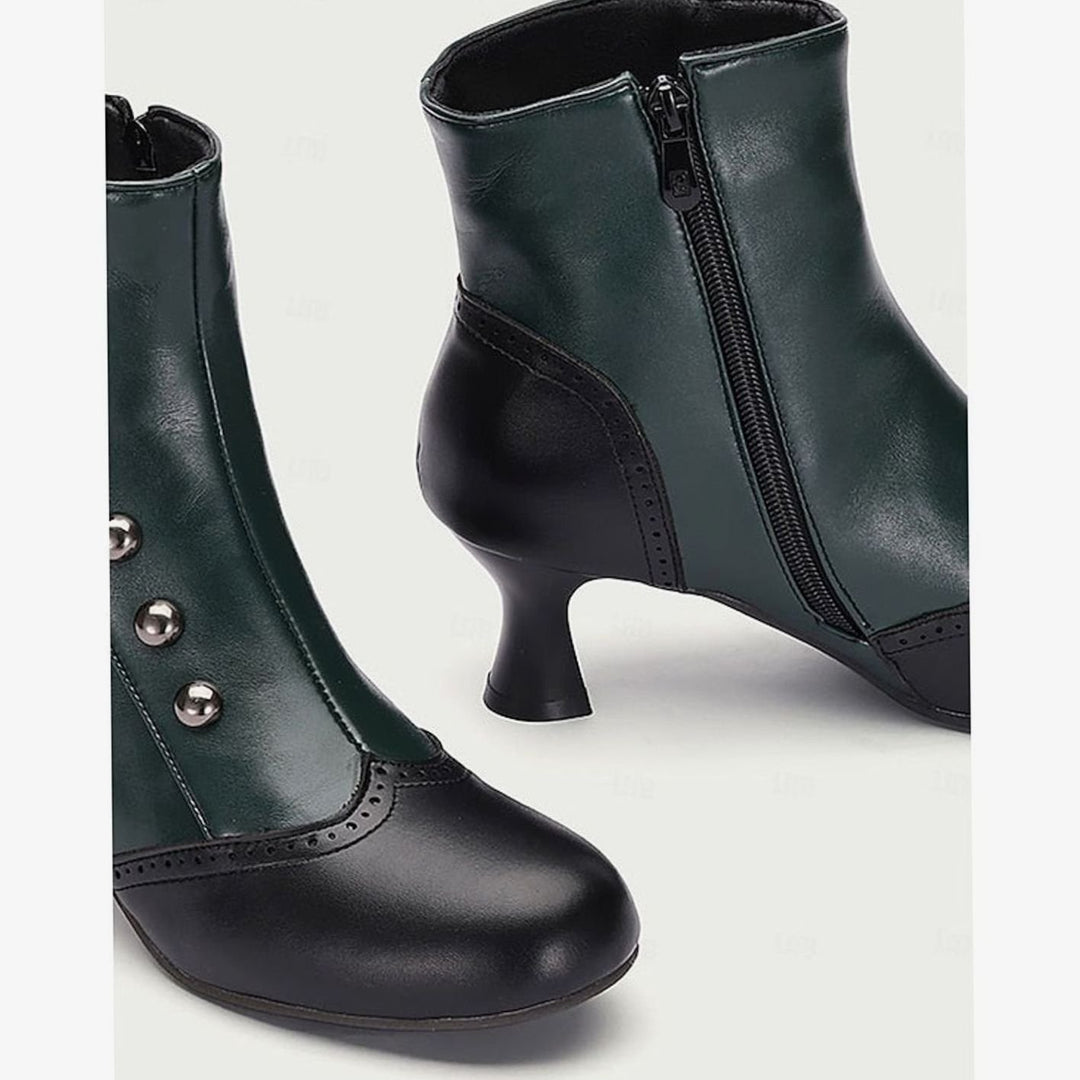Women's Two-Tone Vintage Button-Detail Spool-Heel Ankle Boots