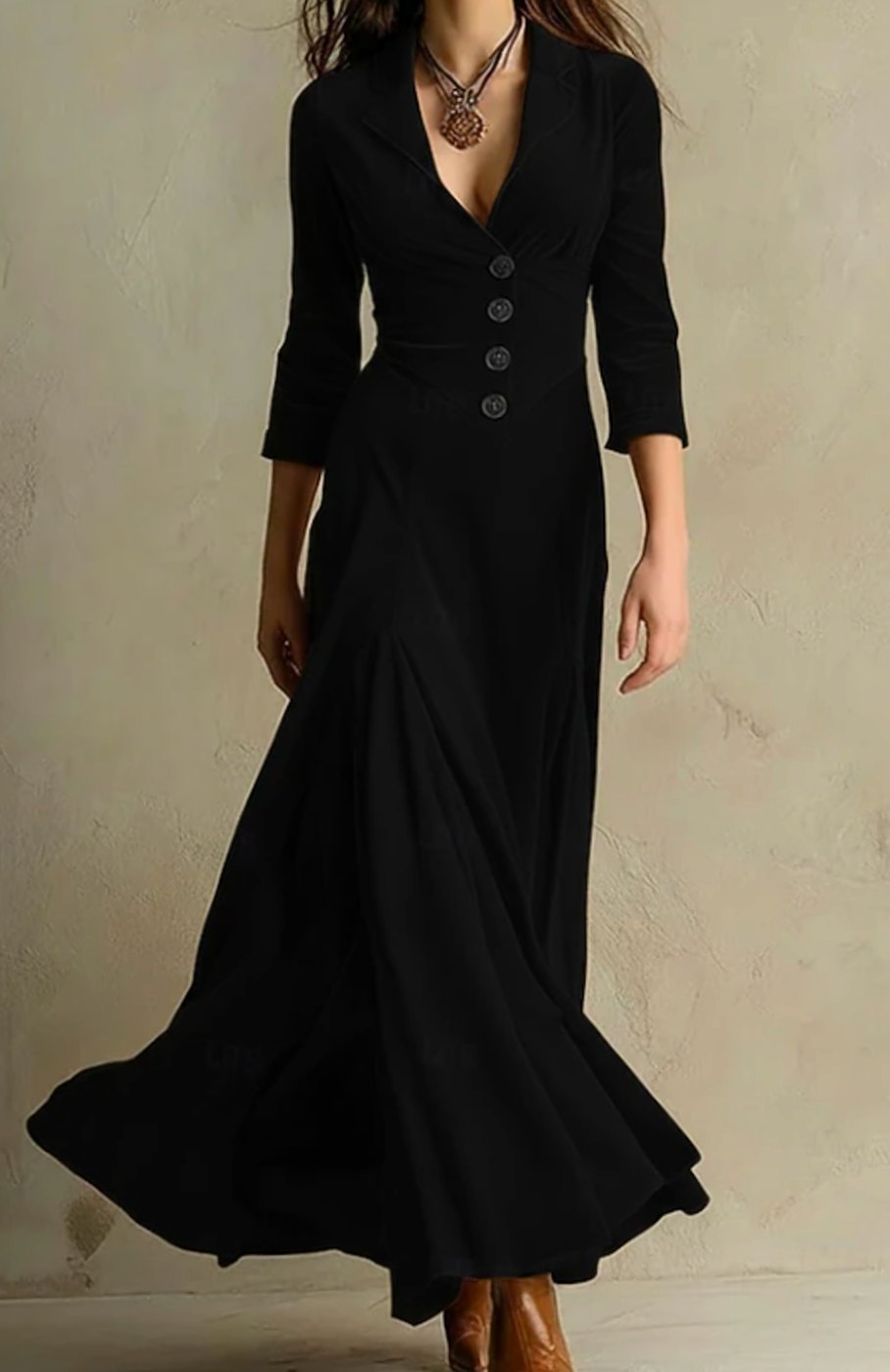 Women's V-Neck Button-Front Blazer-Style Maxi Dress - Black