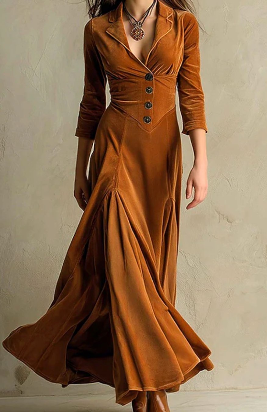 Women's V-Neck Button-Front Blazer-Style Maxi Dress - Brown