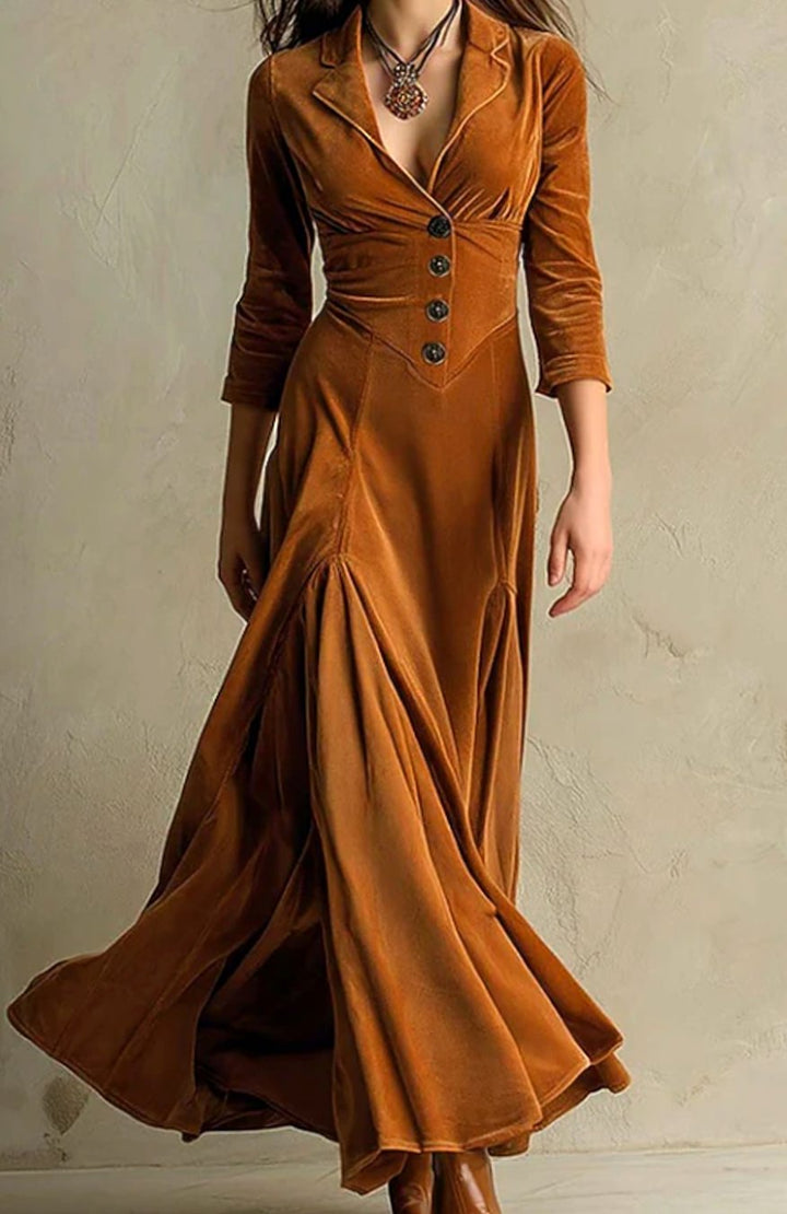 Women's V-Neck Button-Front Blazer-Style Maxi Dress - Brown