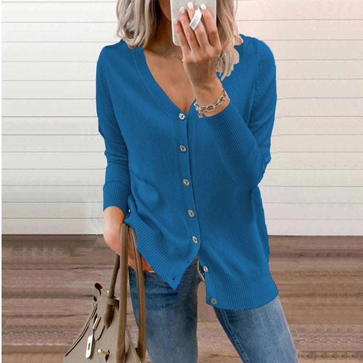 Women's V-Neck Button-Front Knit Cardigan - Blue