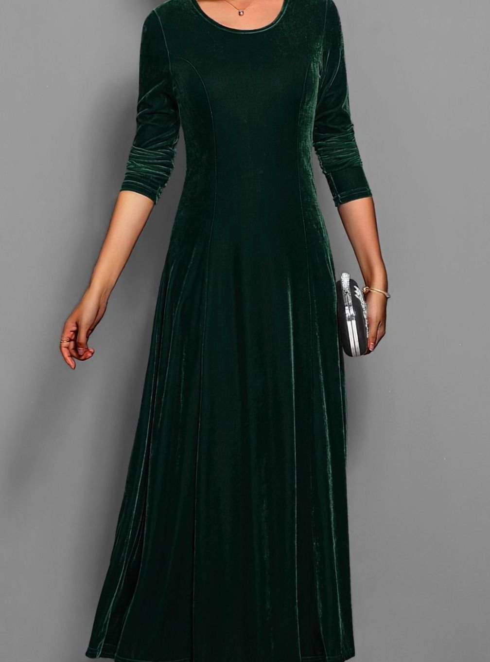 Women's Velvet Long-Sleeve A-Line Maxi Party Dress