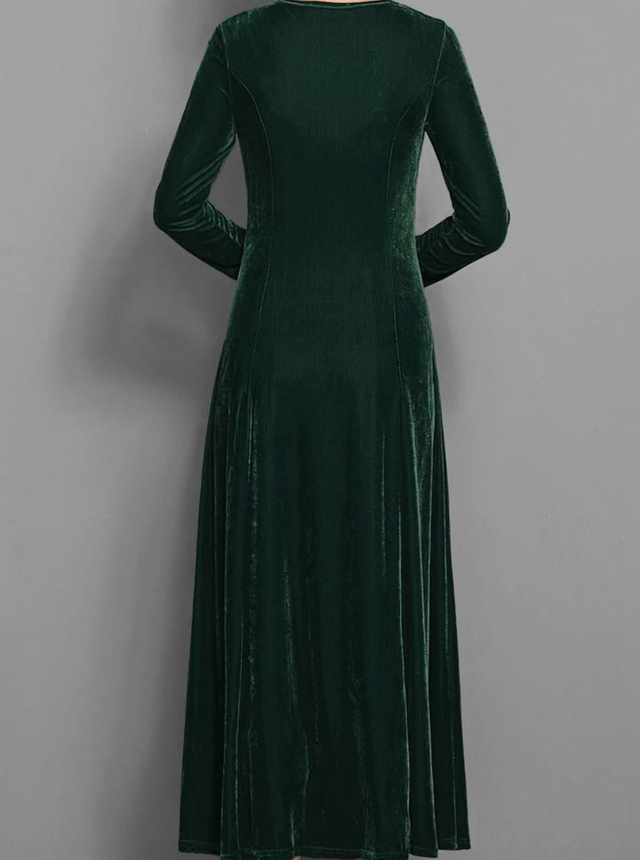 Women's Velvet Long-Sleeve A-Line Maxi Party Dress