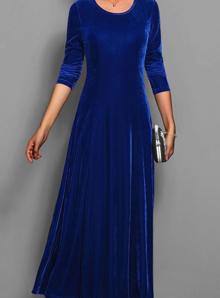 Women's Velvet Long-Sleeve A-Line Maxi Party Dress - Blue