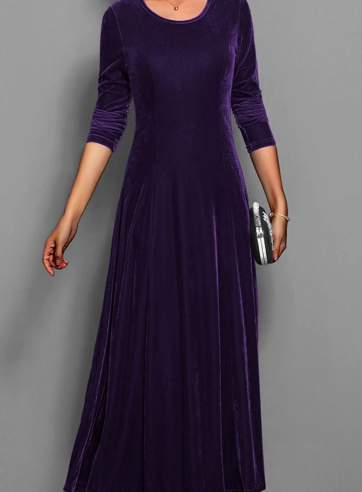 Women's Velvet Long-Sleeve A-Line Maxi Party Dress - Purple