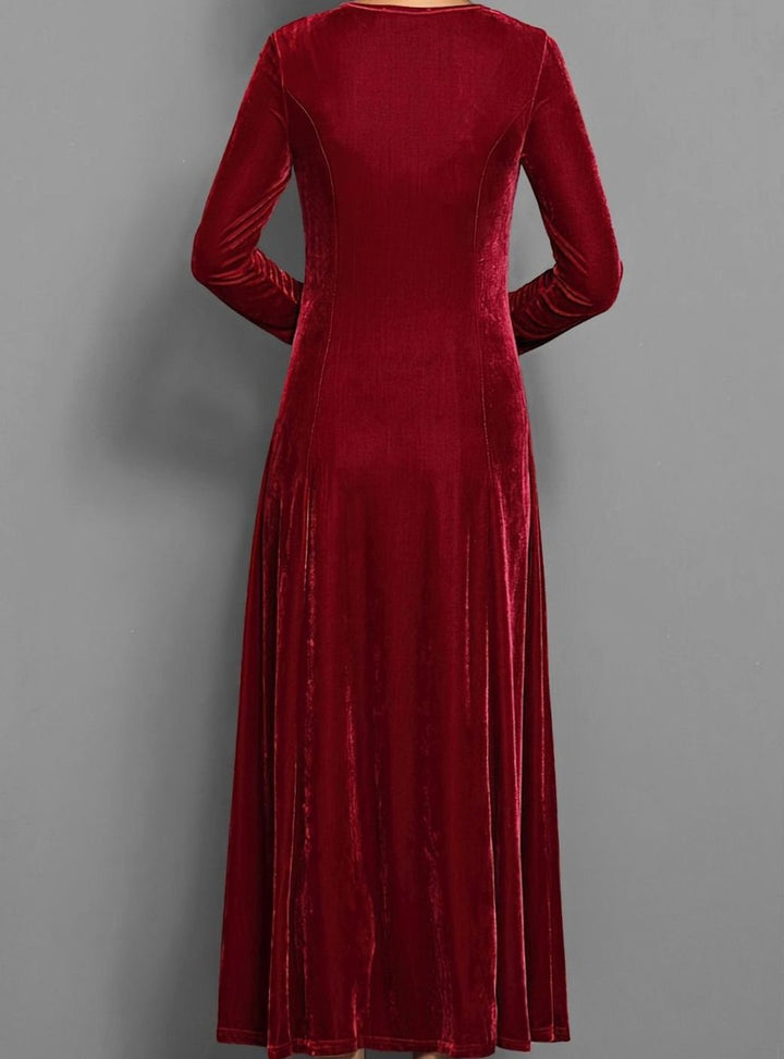 Women's Velvet Long-Sleeve A-Line Maxi Party Dress