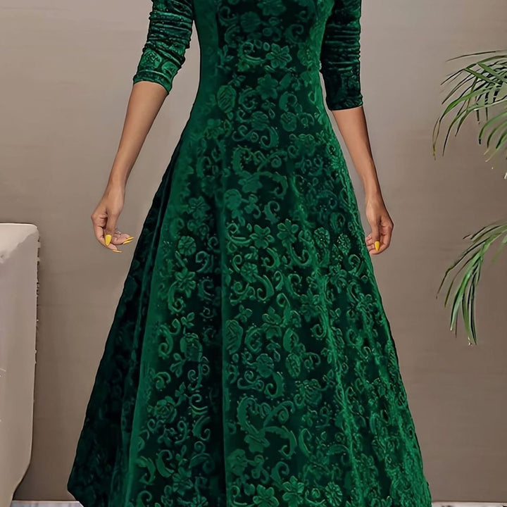 Women's Velvet Long-Sleeve V-Neck Flared Midi Cocktail Dress