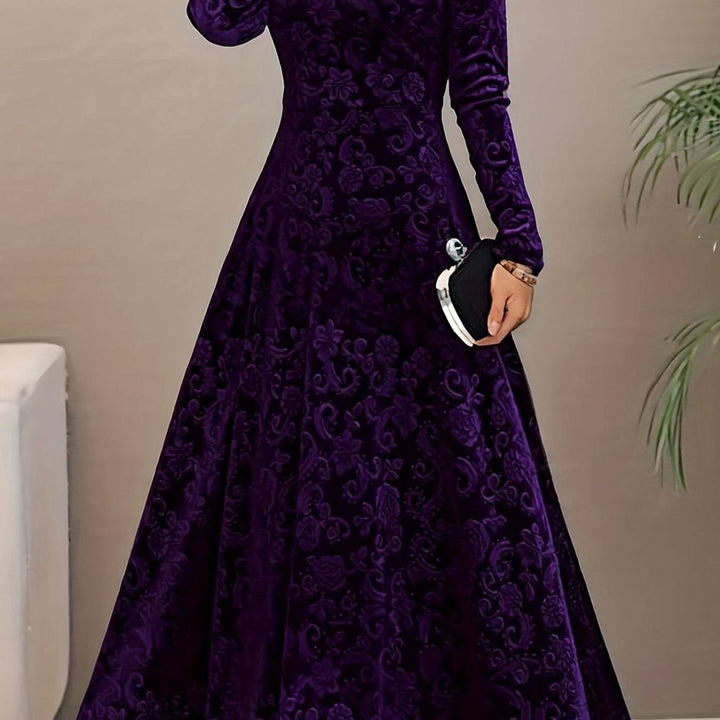 Women's Velvet Long-Sleeve V-Neck Flared Midi Cocktail Dress