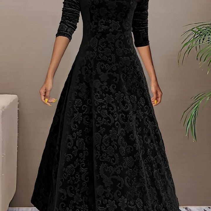 Women's Velvet Long-Sleeve V-Neck Flared Midi Cocktail Dress