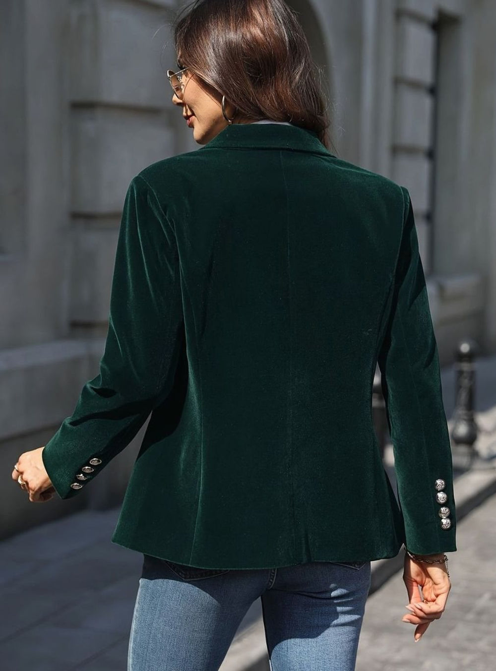 Women's Velvet Single-Button Casual Blazer Fitted Jacket