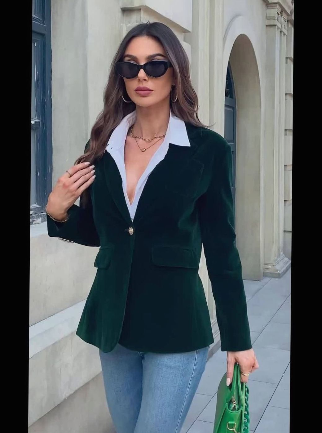 Women's Velvet Single-Button Casual Blazer Fitted Jacket