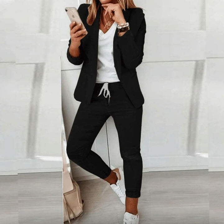 Women's Versatile Blazer Jogger Pants Two-Piece Sweat Pant Set - Black