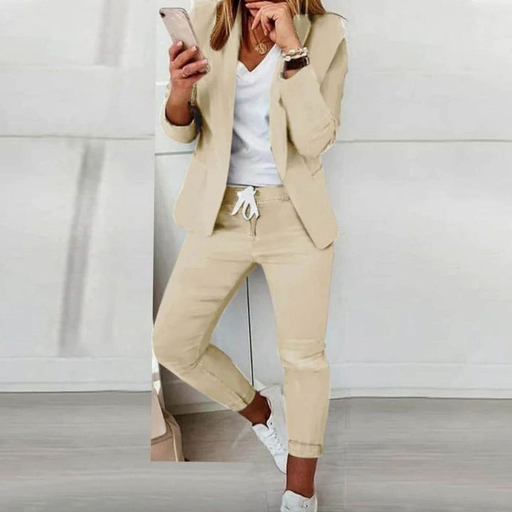 Women's Versatile Blazer Jogger Pants Two-Piece Sweat Pant Set - Beige