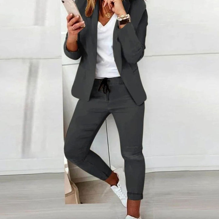 Women's Versatile Blazer Jogger Pants Two-Piece Sweat Pant Set - Dark Gray
