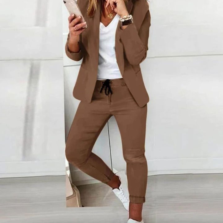 Women's Versatile Blazer Jogger Pants Two-Piece Sweat Pant Set - Auburn