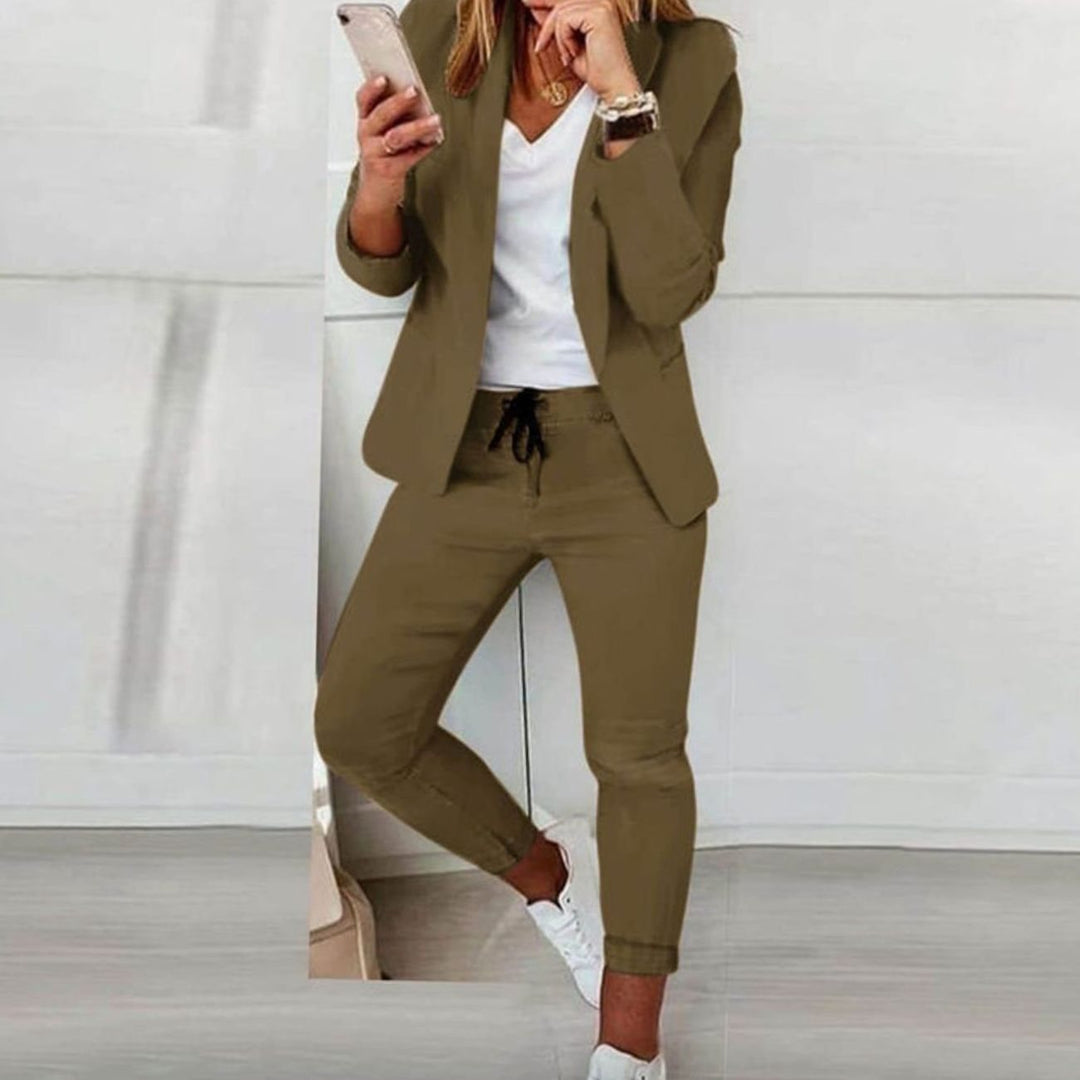 Women's Versatile Blazer Jogger Pants Two-Piece Sweat Pant Set - Green