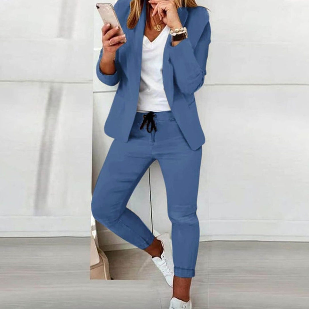 Women's Versatile Blazer Jogger Pants Two-Piece Sweat Pant Set - Blue