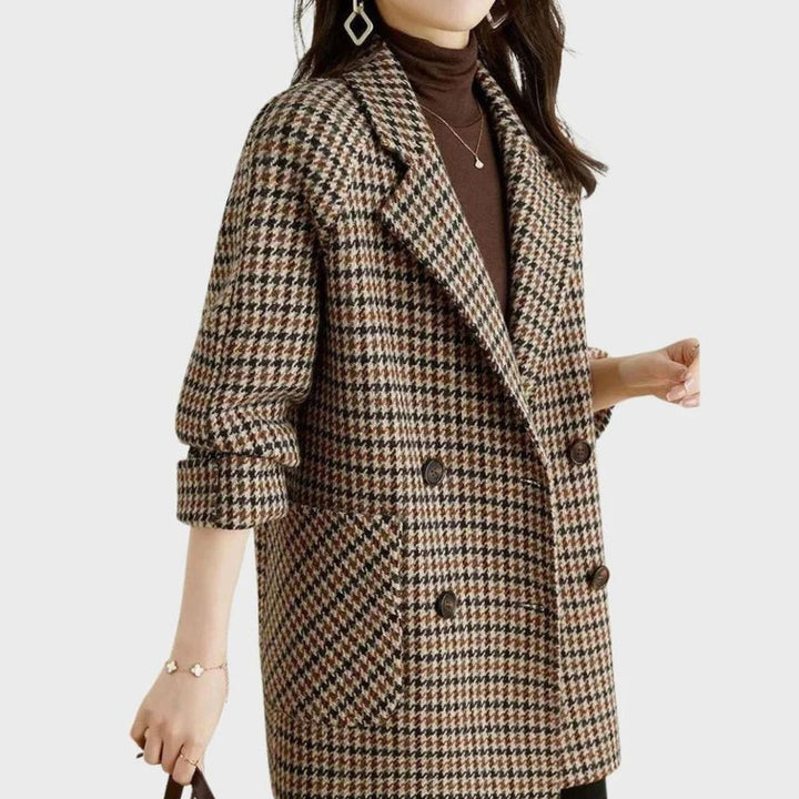 Women's Vintage Houndstooth Double-Breasted Blazer Coat