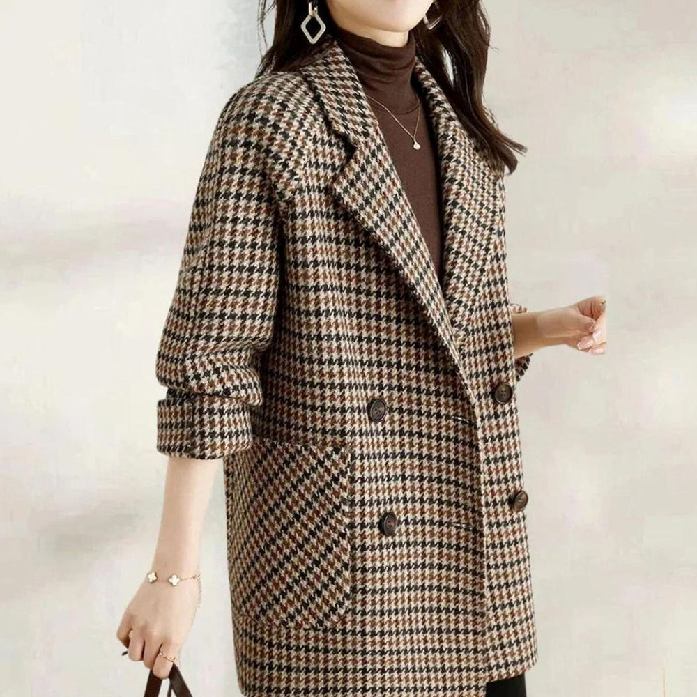 Women's Vintage Houndstooth Double-Breasted Blazer Coat