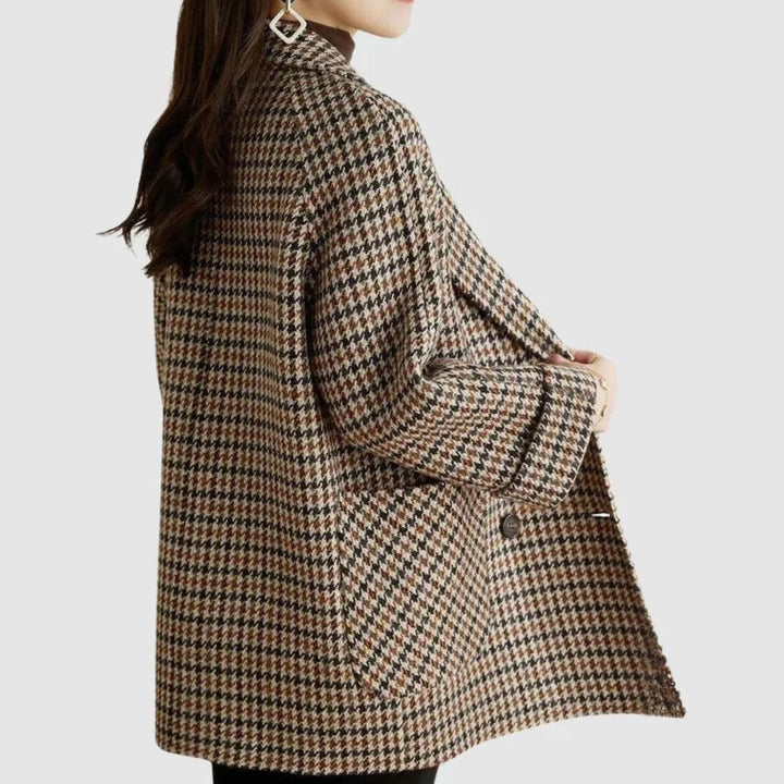 Women's Vintage Houndstooth Double-Breasted Blazer Coat