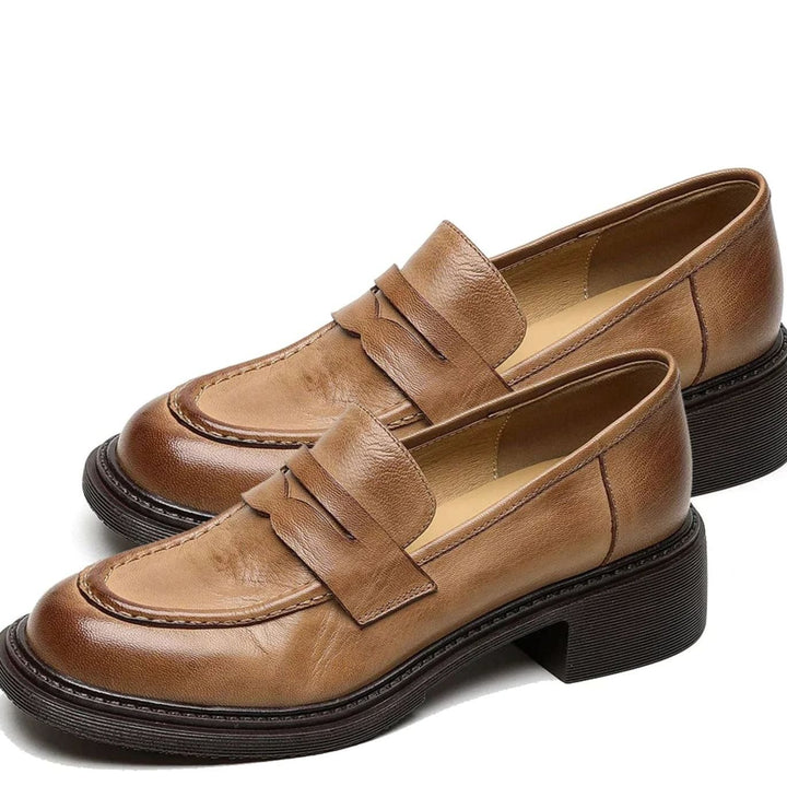 Women's Vintage Leather Penny Slip-On Loafers - Light Brown
