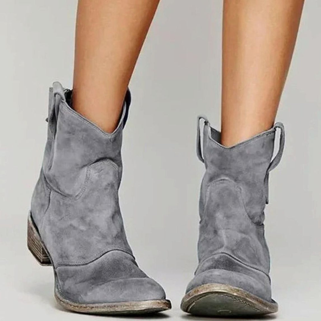 Women's Vintage Western Suede-Look Pull-On Ankle Boots - Grey