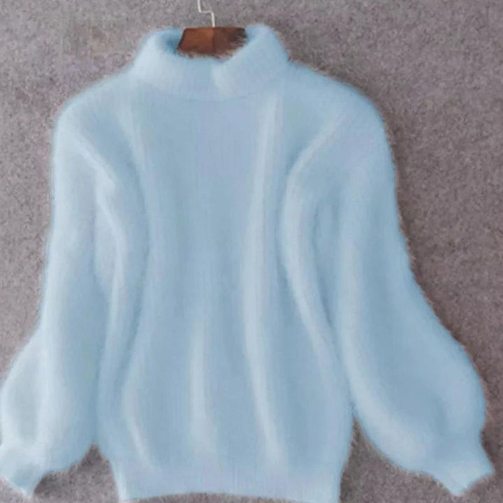 Women's Warm High Neck Loose Knit Sweater - Blue
