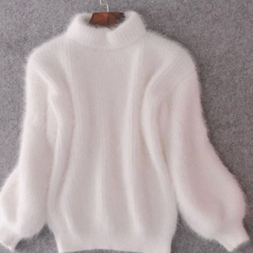 Women's Warm High Neck Loose Knit Sweater - White