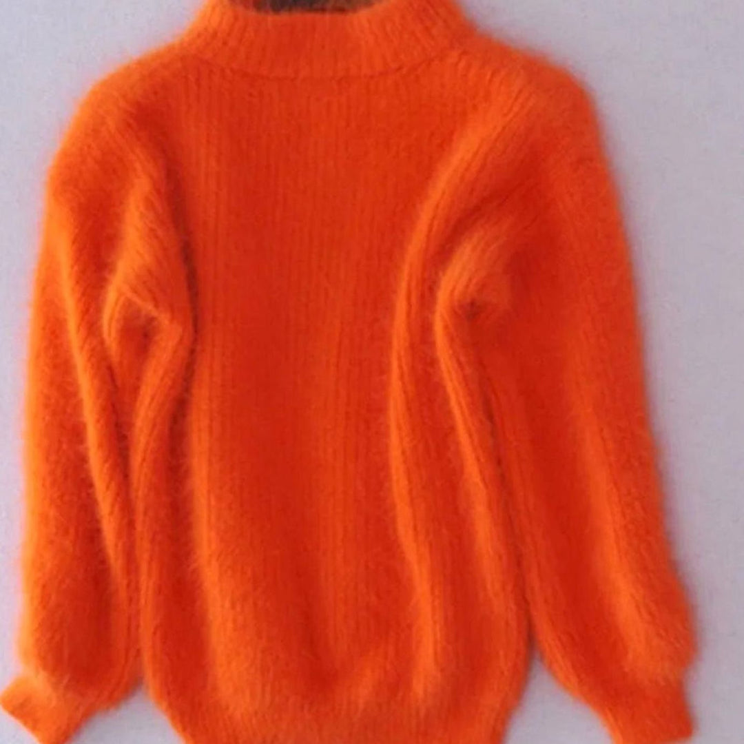 Women's Warm High Neck Loose Knit Sweater - Orange