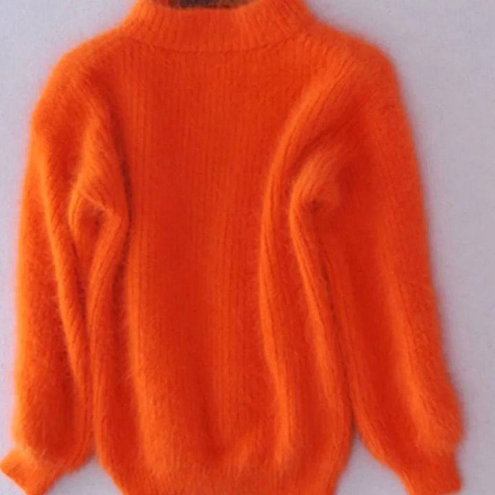 Women's Warm High Neck Loose Knit Sweater - Orange