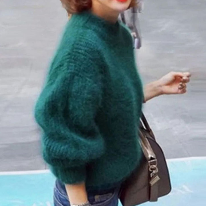Women's Warm High Neck Loose Knit Sweater - Green