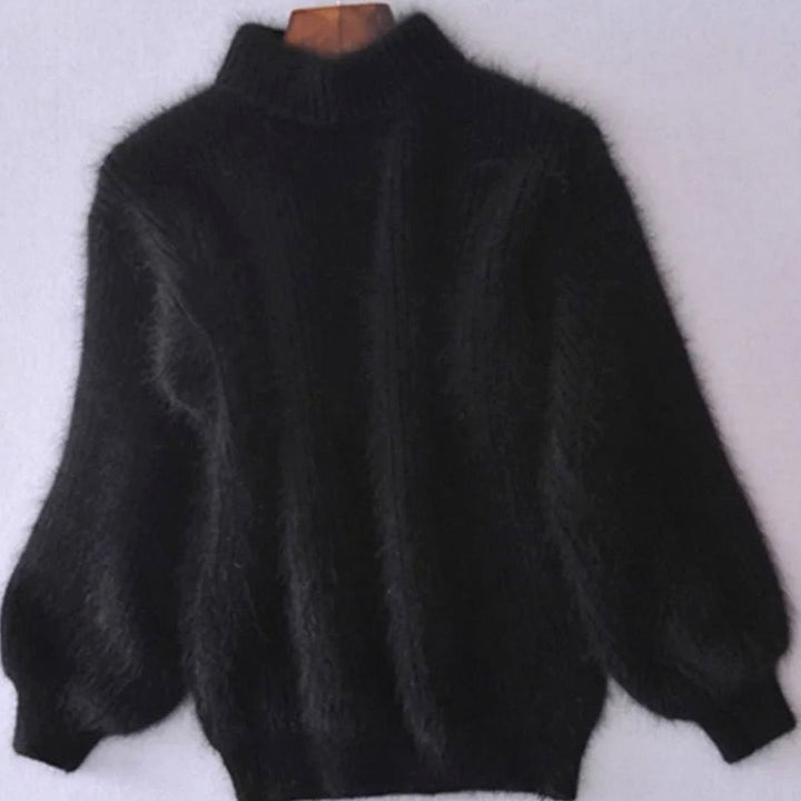 Women's Warm High Neck Loose Knit Sweater - Black
