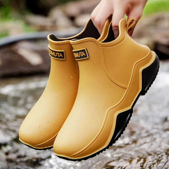 Women's Waterproof Chelsea Slip-On Rain Boots Rubber Outdoor - Khaki