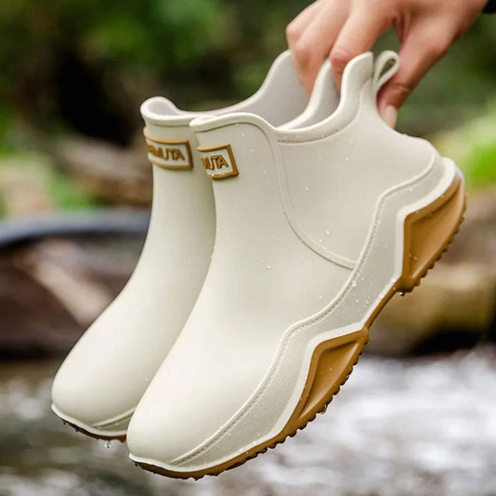 Women's Waterproof Chelsea Slip-On Rain Boots Rubber Outdoor - White