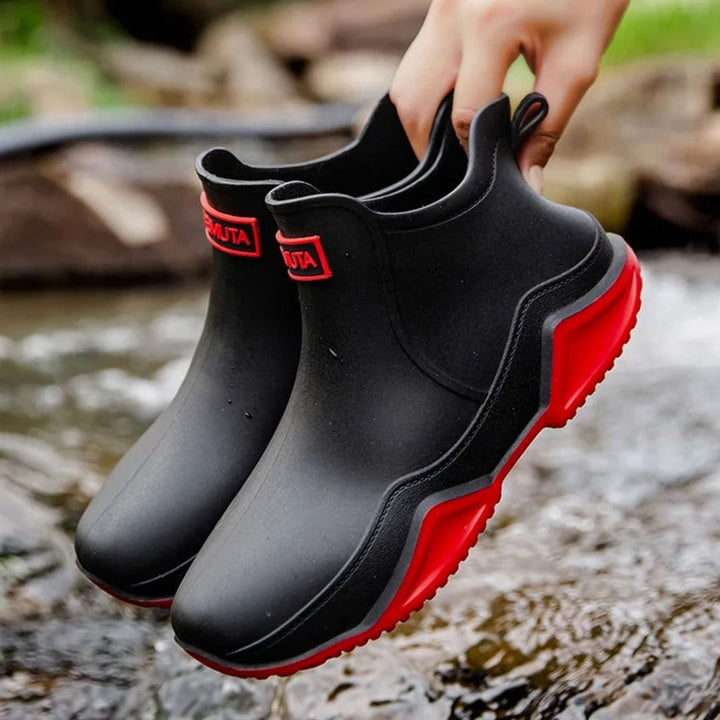 Women's Waterproof Chelsea Slip-On Rain Boots Rubber Outdoor - Red