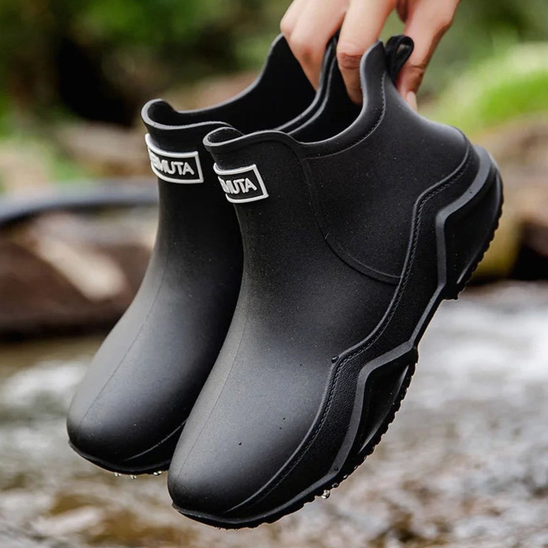 Women's Waterproof Chelsea Slip-On Rain Boots Rubber Outdoor - Black