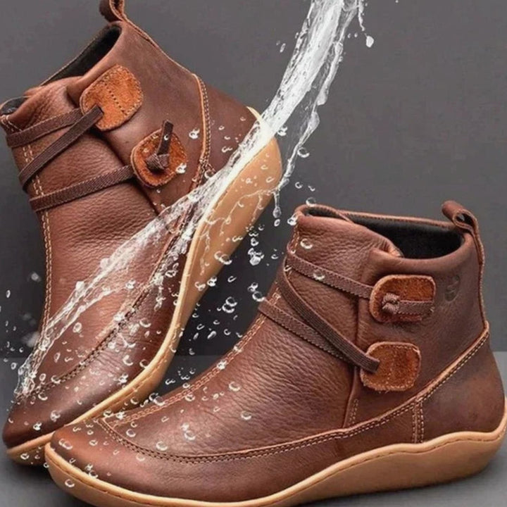 Women's Waterproof Cushioned Ankle Boots Side-Lace, Brown - Brown