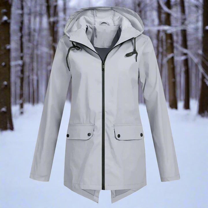 Women's Waterproof Hooded Zip-Up Rain Jacket Adjustable Cuffs - Gray