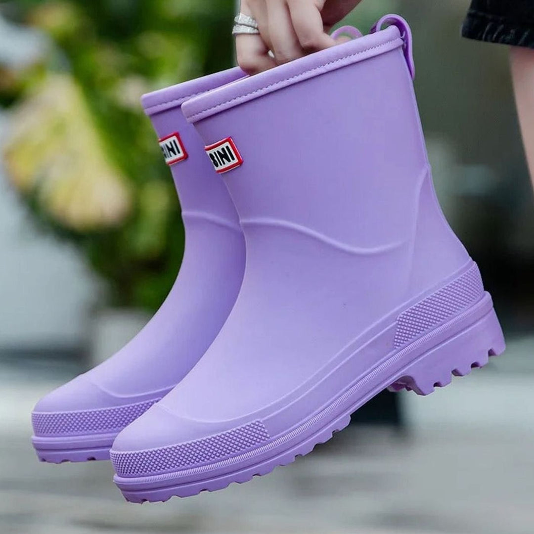 Women's Waterproof Mid-Calf Rubber Rain Boots - Purple