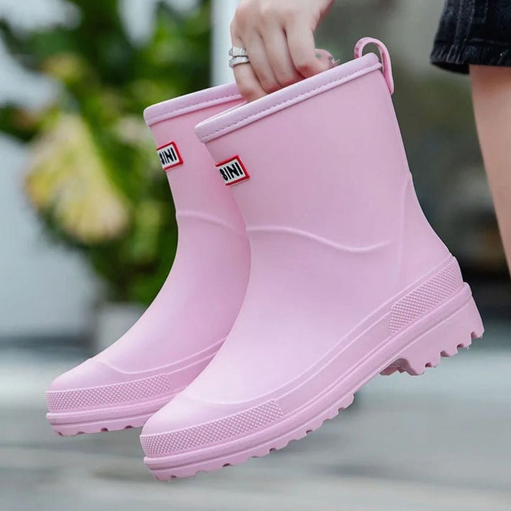 Women's Waterproof Mid-Calf Rubber Rain Boots - Pink