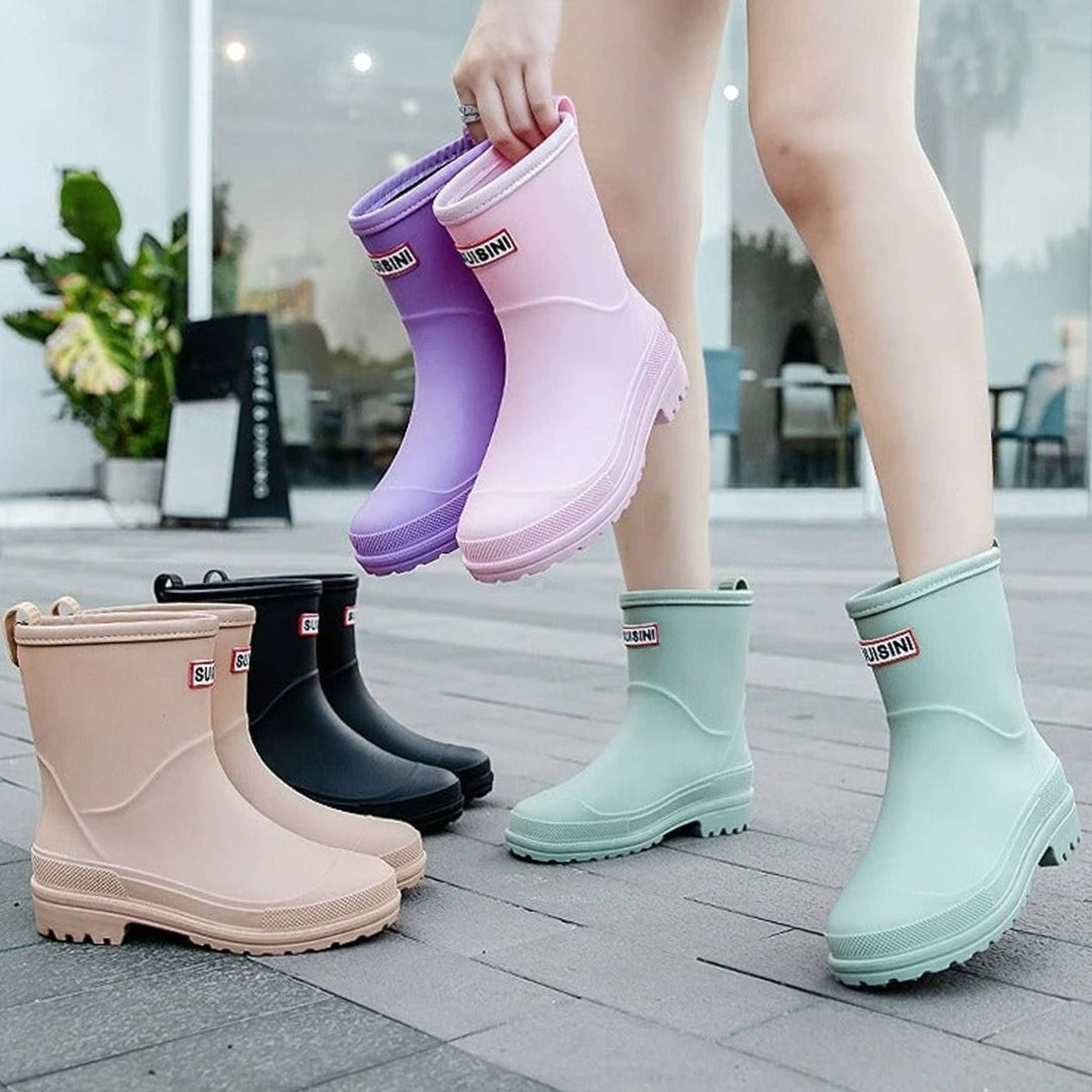 Women's Waterproof Mid-Calf Rubber Rain Boots