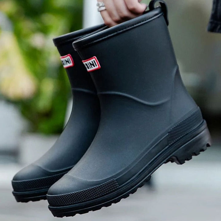 Women's Waterproof Mid-Calf Rubber Rain Boots - Black