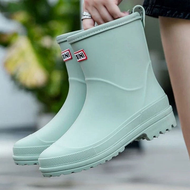 Women's Waterproof Mid-Calf Rubber Rain Boots - Green