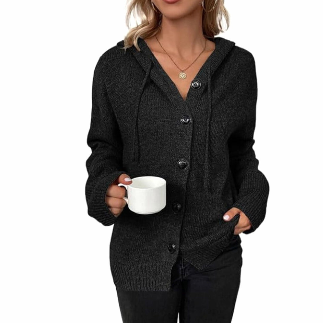 Women's Winter Hooded Cardigan Relaxed-Fit Button-Front Knit Sweater