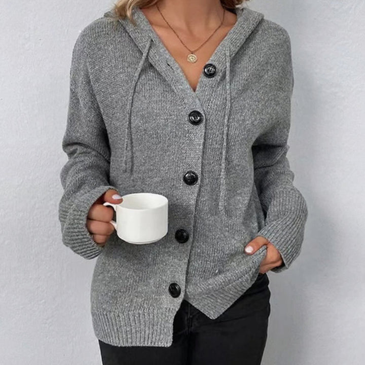 Women's Winter Hooded Cardigan Relaxed-Fit Button-Front Knit Sweater